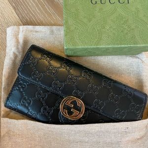 Gucci Black Guccissima Leather GG Icon Continental Wallet with box & dust bag